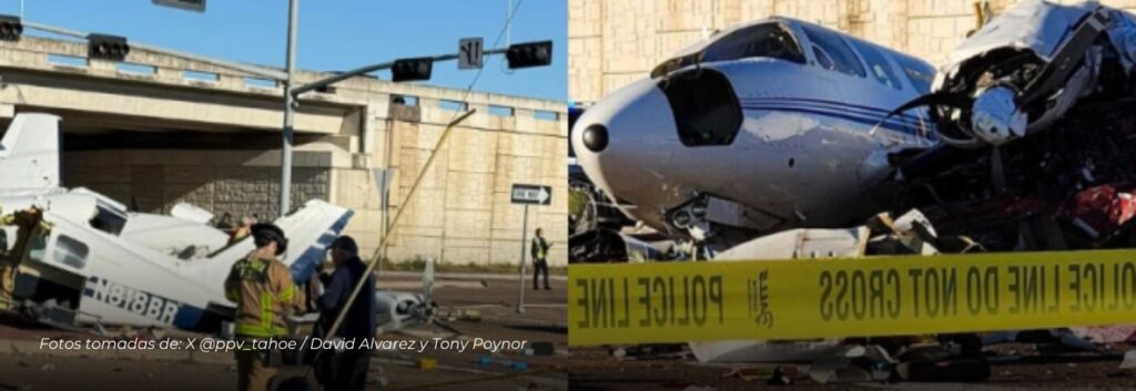 Avión aterriza de emergencia en carretera de Texas: piloto y tres personas heridos tras colisión