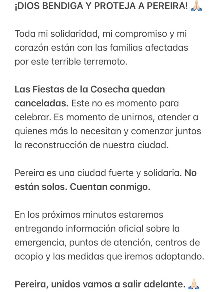Telecafé | Pereira cancela las Fiestas de la Cosecha y concentra esfuerzos en atender la emergencia Telecafé | Pereira cancela las Fiestas de la Cosecha y concentra esfuerzos en atender la emergencia