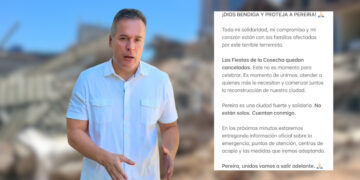 alcalde Pereira cancela las Fiestas de la Cosecha y concentra esfuerzos en atender la emergencia